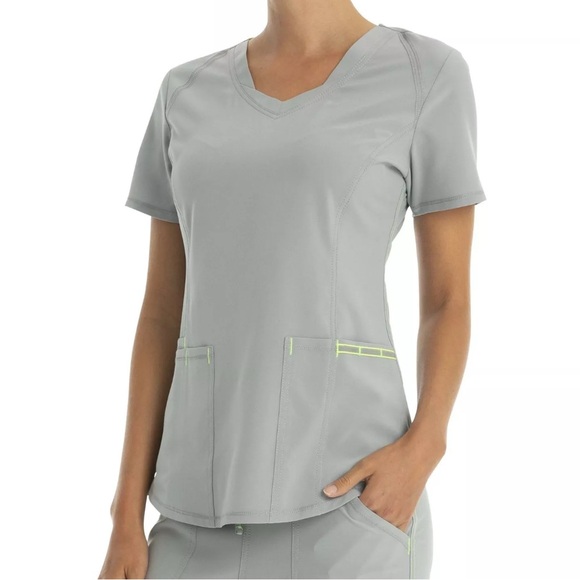 SOLD - Scrubstar Women's Active Stretch Fabric 3 Pocket V-Neck Scrub Top Gray - Picture 2 of 15